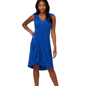 Adrianna Papell (10) Asymmetrical Draped Blue Cocktail Wrap Dress- Event, Classy